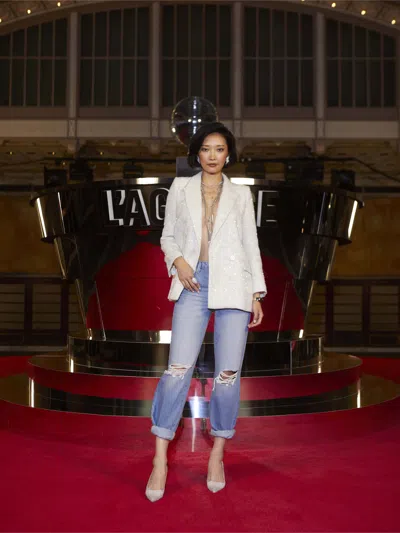 L'agence Cambrie Oversized Sequin Blazer In White
