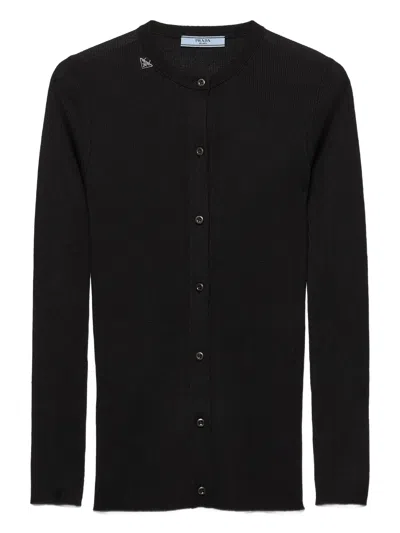 Prada Womens Black Round-neck Ribbed Wool Cardigan In Black