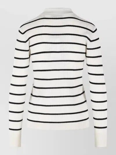 Max Mara Gitano Cashmere Silk Striped Collared Sweater In White