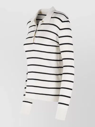Max Mara Gitano Cashmere Silk Striped Collared Sweater In White