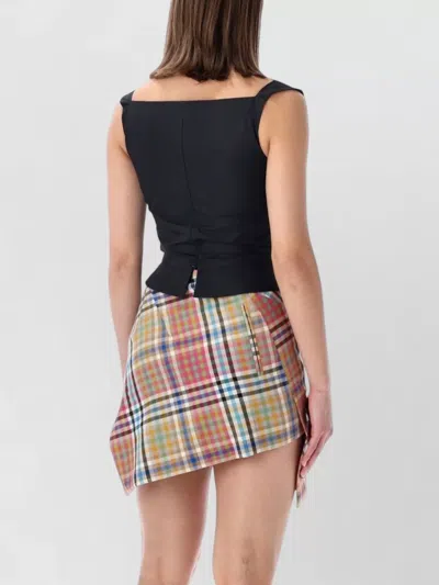 Vivienne Westwood Sunday Black Sleveless Top With Ring Neckline With Draping And Pointed Hem In Cotton Woman In Blue