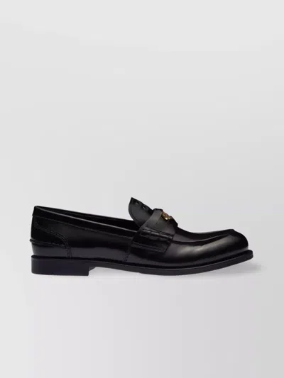 Miu Miu Brushed Leather Penny Loafers With Metal Detail In Multi