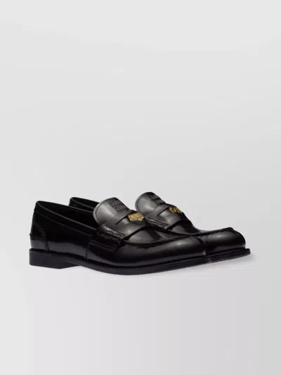 Miu Miu Brushed Leather Penny Loafers With Metal Detail In Multi