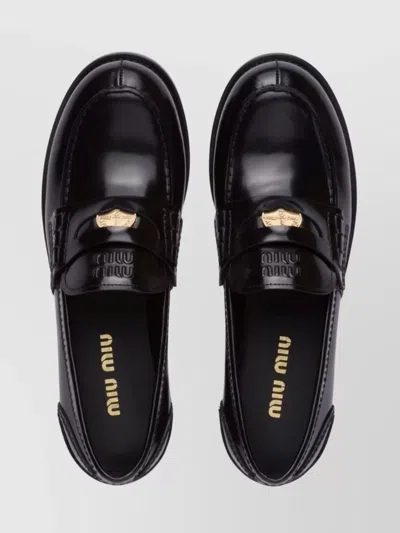 Miu Miu Brushed Leather Penny Loafers With Metal Detail In Multi