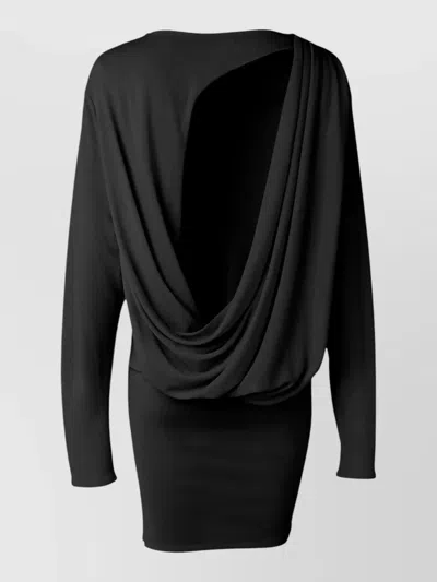 Jacquemus Black La Robe Mistral Crew Neck Dress With Long Sleeves And Open Back In Viscose Blend Women
