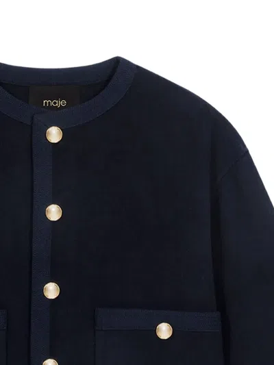 Maje Pocket Button Jacket In Blue