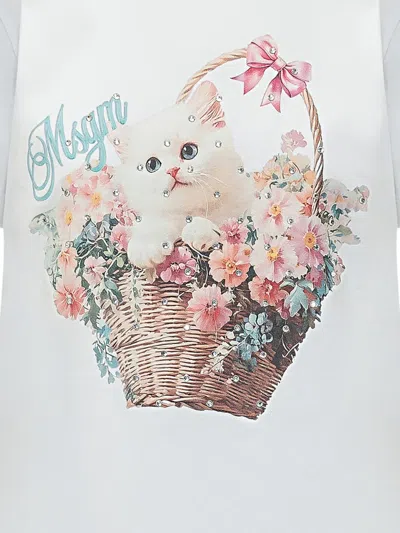 Msgm White Graphic Crew Neck T-shirt In White
