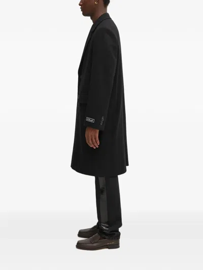 Lacoste Button Logo-patch Coat In Black
