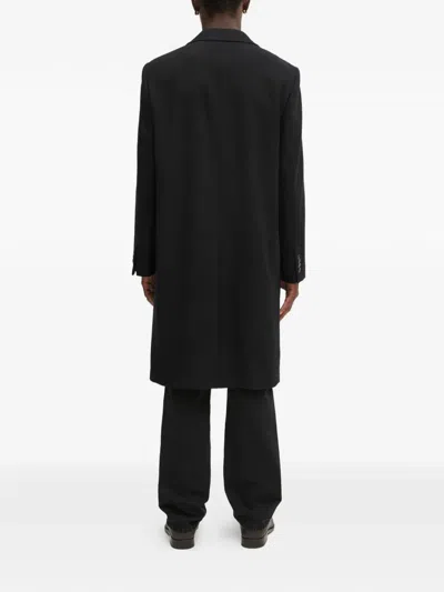 Lacoste Button Logo-patch Coat In Black