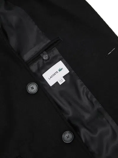 Lacoste Button Logo-patch Coat In Black