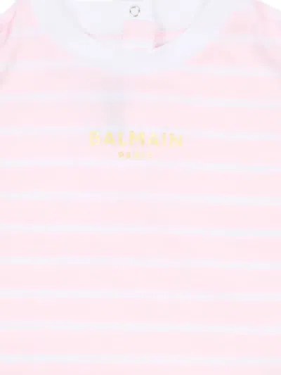 Balmain Ruffled Striped T-shirt In Black