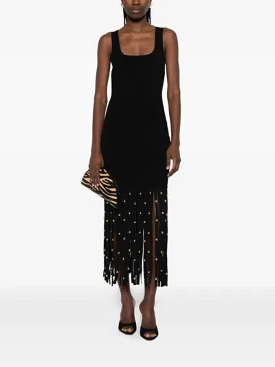 Simkhai Romelia Embellished Fringed Stretch-knit Midi Dress In Black