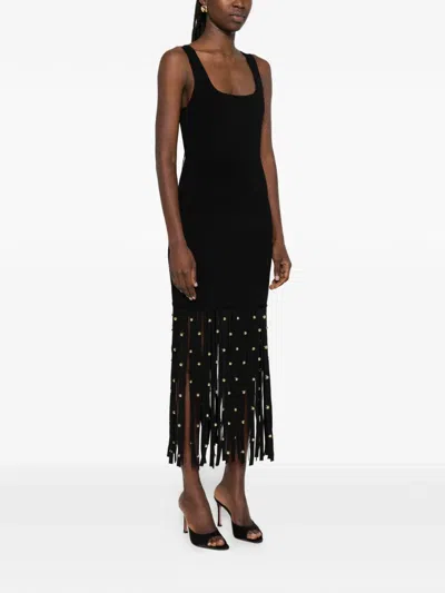 Simkhai Romelia Embellished Fringed Stretch-knit Midi Dress In Black