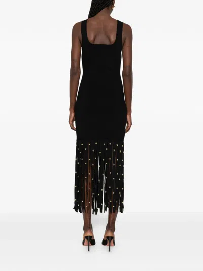 Simkhai Romelia Embellished Fringed Stretch-knit Midi Dress In Black