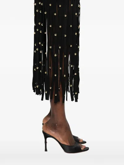 Simkhai Romelia Embellished Fringed Stretch-knit Midi Dress In Black