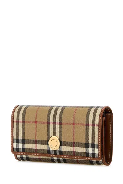 Burberry Check Pattern Canvas Wallet With Gold-tone Hardware In Yellow