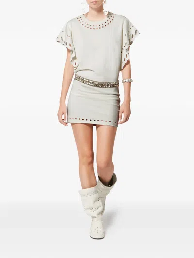 Isabel Marant Étoile Orlane Eyelet Ruffle-sleeve Mini T-shirt Dress In White
