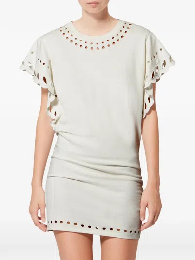 Isabel Marant Étoile Orlane Eyelet Ruffle-sleeve Mini T-shirt Dress In White