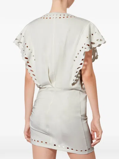 Isabel Marant Étoile Orlane Eyelet Ruffle-sleeve Mini T-shirt Dress In White