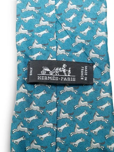 Pre-owned Hermes 2000 Printed Tie In Blue