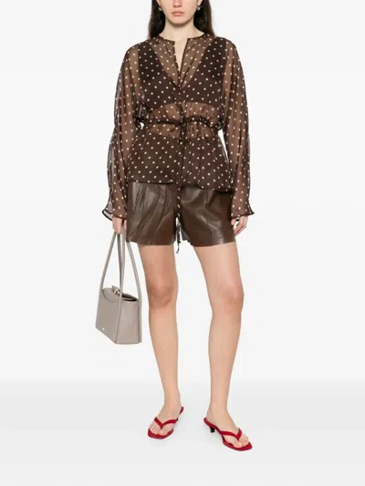 P.a.r.o.s.h Polka-dot Drawstring Blouse In Brown
