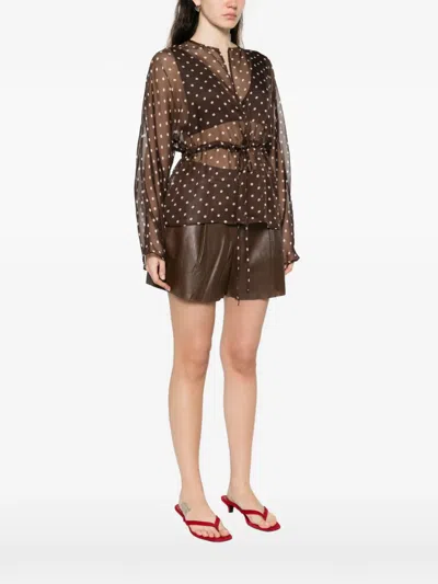 P.a.r.o.s.h Polka-dot Drawstring Blouse In Brown