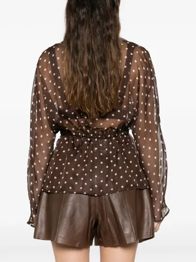 P.a.r.o.s.h Polka-dot Drawstring Blouse In Brown