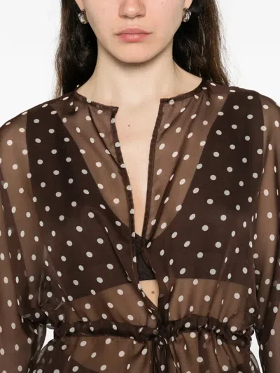 P.a.r.o.s.h Polka-dot Drawstring Blouse In Brown