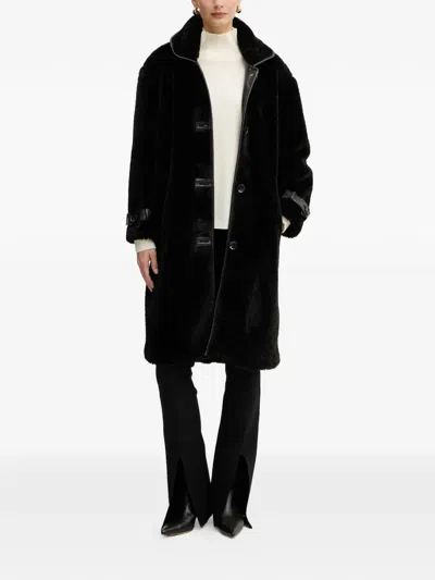 Liu •jo Teddy Button Cuff Coat In Black