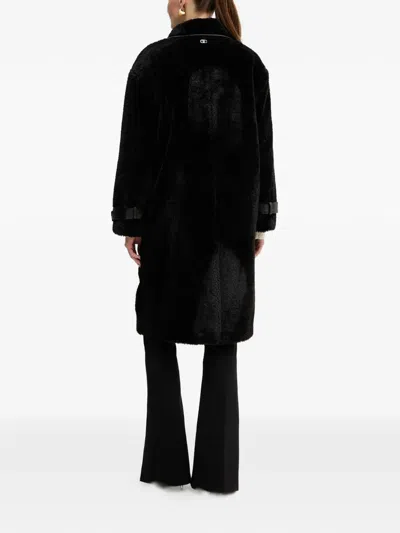 Liu •jo Teddy Button Cuff Coat In Black