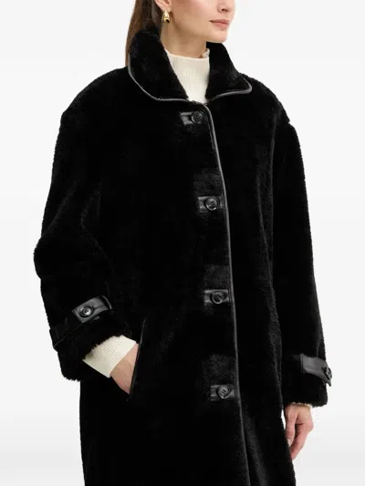 Liu •jo Teddy Button Cuff Coat In Black