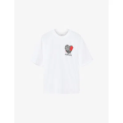 Allsaints Heart Graphic Oversized Tee In White