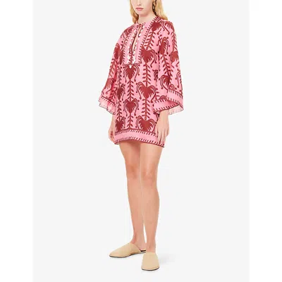 Johanna Ortiz Wild Savannah Shell-embellished Linen Mini Dress In Multi