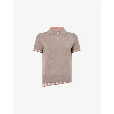 Acne Studios Layered Short Sleeve Wool Polo Sweater In Brown