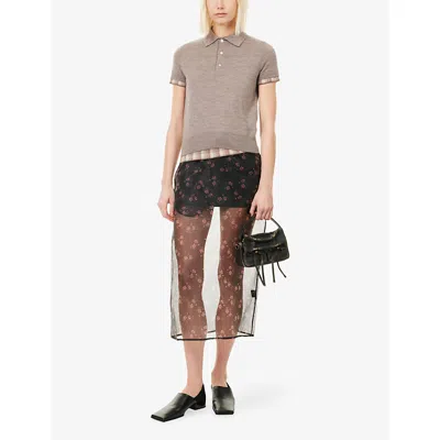 Acne Studios Layered Short Sleeve Wool Polo Sweater In Brown