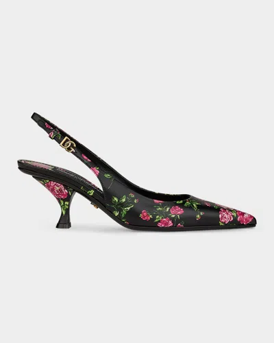 Dolce & Gabbana Women Lollo Slingback In Printed Leather In Black