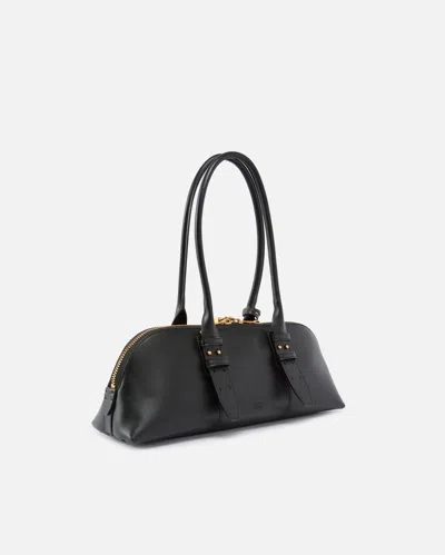 Pinko Bowling Bag Horizontal Black Handbag With Adjustable And Removable Shoulder Strap And Padlock Detail
