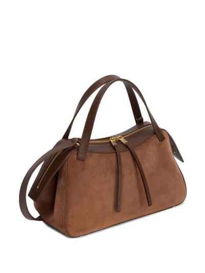 Jil Sander Rectangular Suede Shoulder Bag Double Handles Trim In Brown