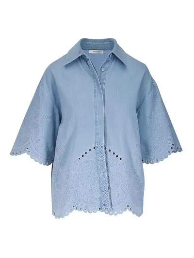 Zimmermann Womens Ice Storm Daylight Embroidered Denim Shirt In Blue
