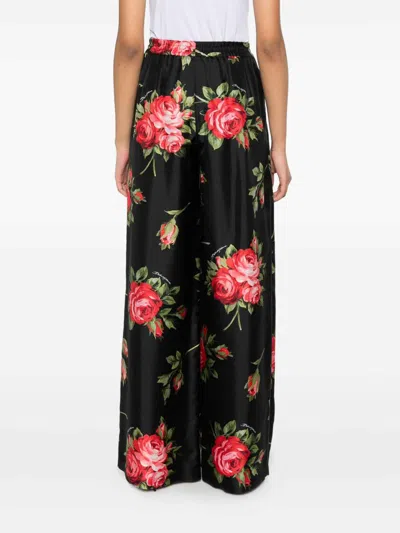 Dolce & Gabbana Women Wide-leg Pants With A Rose Bouquet Print In Black