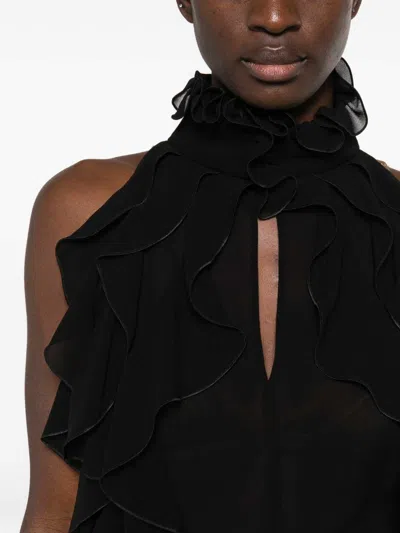 Alexander Mcqueen Cut-out Top In Silk Georgette With Ruffles Tops Black