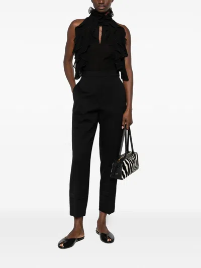 Alexander Mcqueen Cut-out Top In Silk Georgette With Ruffles Tops Black