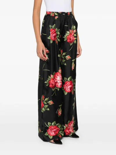 Dolce & Gabbana Women Wide-leg Pants With A Rose Bouquet Print In Black