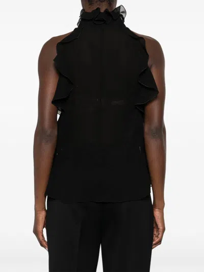 Alexander Mcqueen Cut-out Top In Silk Georgette With Ruffles Tops Black
