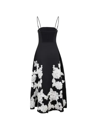 Simkhai Annabella Floral Embroidered Midi Dress In Black