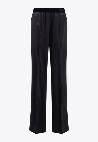Tom Ford Stretch Silk Satin Pj Pants Trousers Black In Black