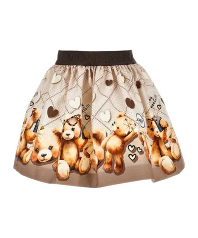 Monnalisa Kids'  Teddy Bear Gabardine Skirt In Brown
