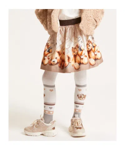 Monnalisa Kids'  Teddy Bear Gabardine Skirt In Brown