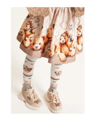 Monnalisa Kids'  Teddy Bear Gabardine Skirt In Brown