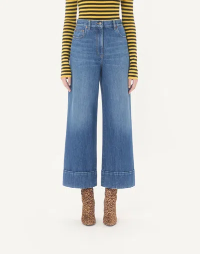 Valentino Cuffed Ankle Jeans With Front Button And Zip Closure In Multi